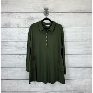 New In Women's Green Waffle Knit Long Sleeve Tunic Top Size Medium